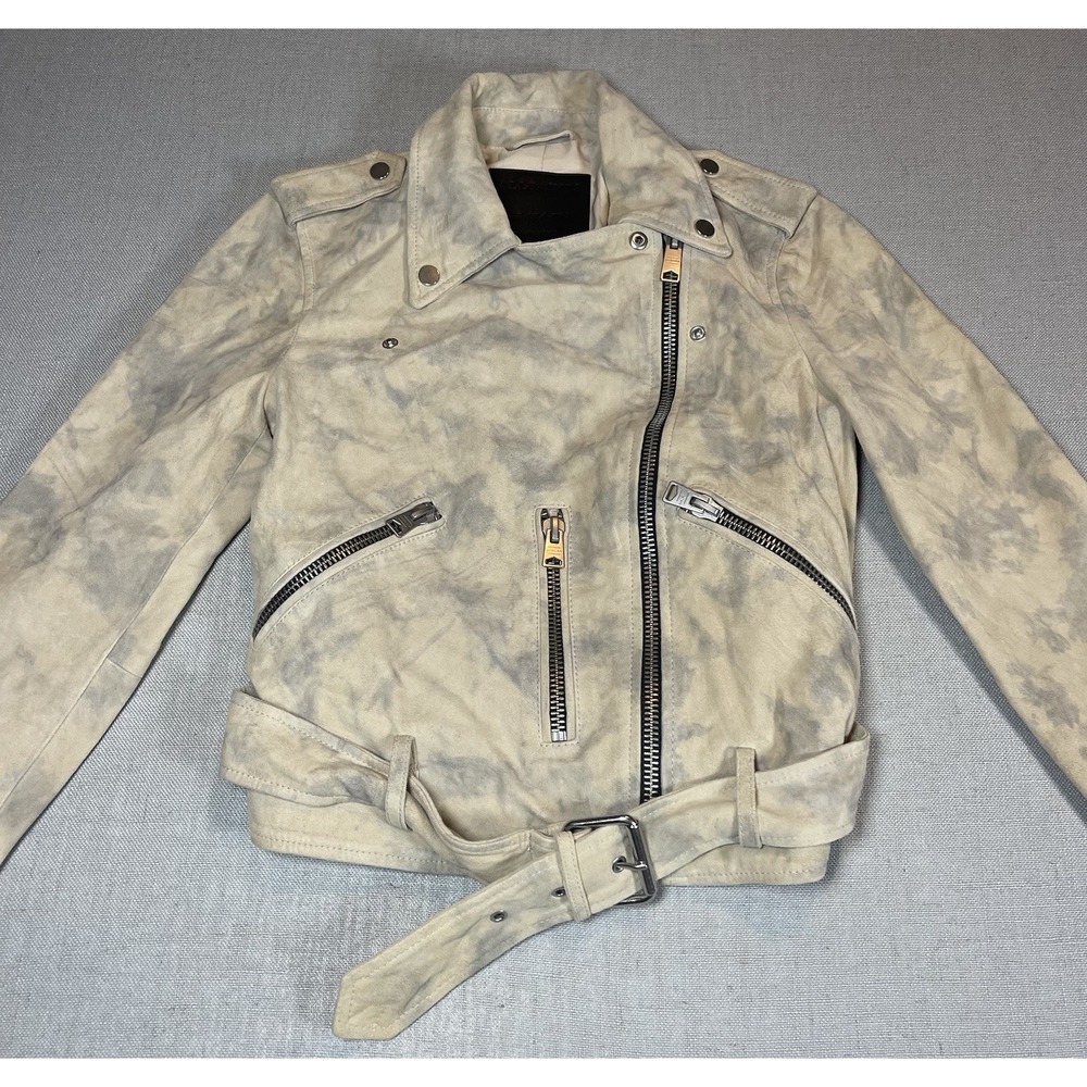 Allsaints Womens Suede Balfern Biker Jacket Sz 4 Warm Taupe Marbled‎ Luxury